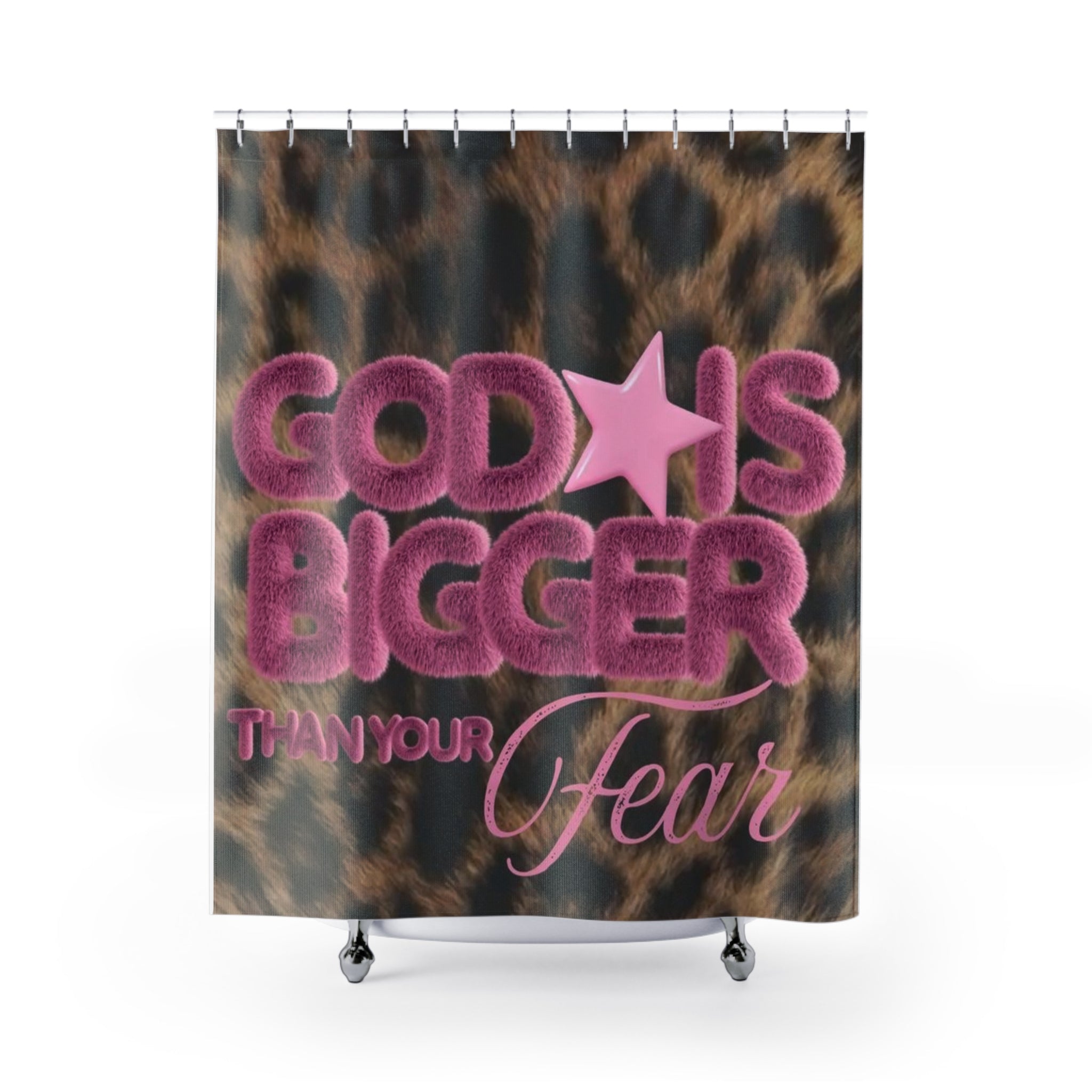God Is Bigger Than Your Fear Leopard Shower Curtain